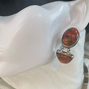 Baltic Cognac Amber 925 Geometric Clip Earrings
